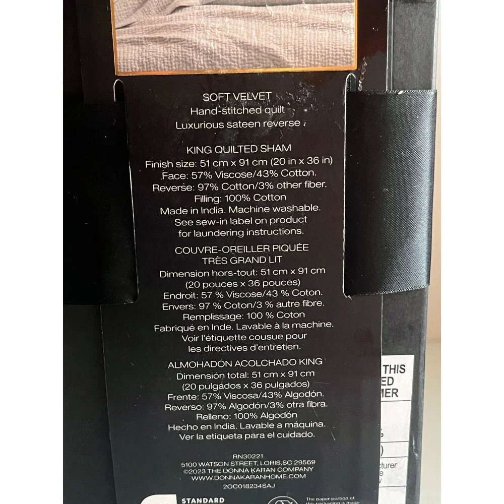 Donna Karan King Quilted Pillow Shams Set of 2 Platinum Gray Velvet Open Package